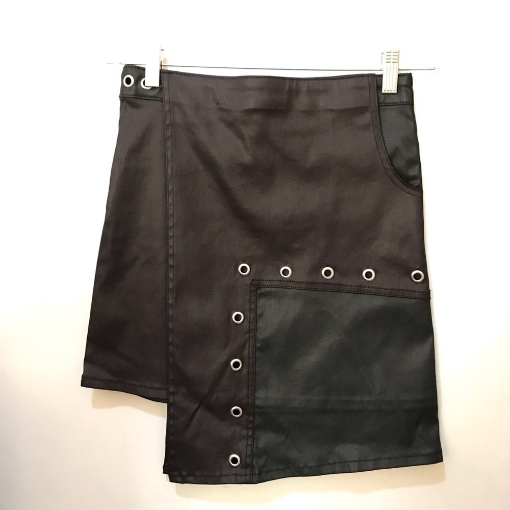 Wax Finish Asymmetrical Two Tone Mini Skirt